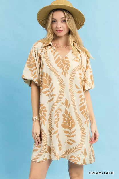 Umgee Leafy Ogee Print Mini Dress