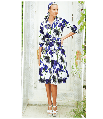 Audrey Dress #1 White Blue Long Dress