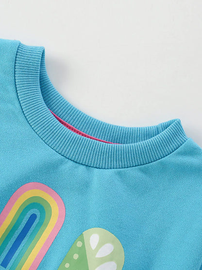 Girls and Toddler Girls Ice Cream Graphic Round Neck Sweatshirt