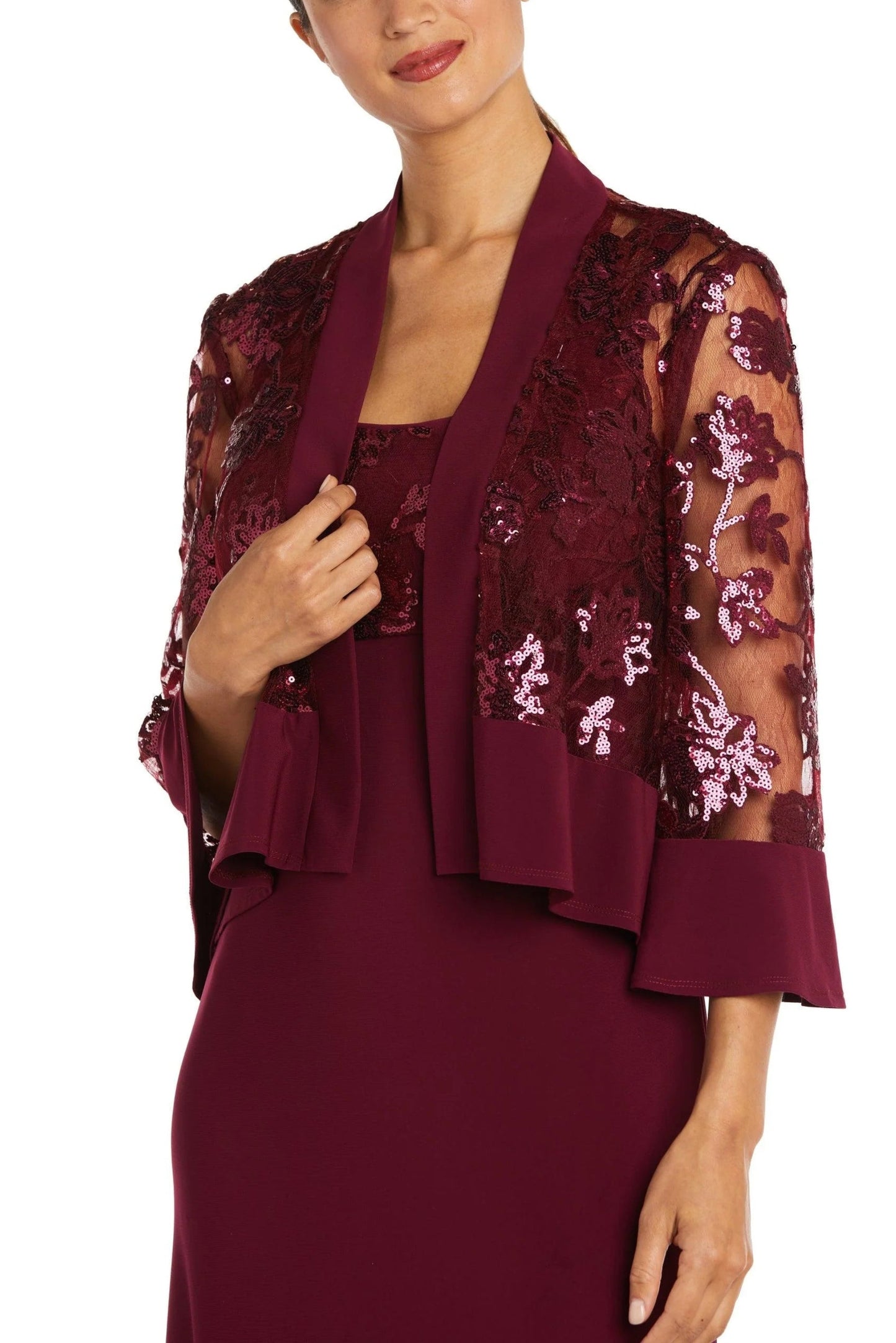 R&M Richards Scoop Neck Sleeveless Dress with Sequin Mesh Lace Jacket