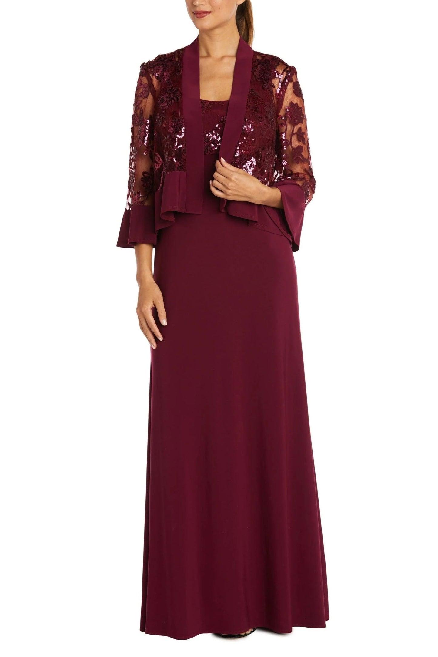R&M Richards Scoop Neck Sleeveless Dress with Sequin Mesh Lace Jacket