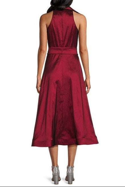 Marina Point Collar Front Button Sleeveless A-Line Midi Dress