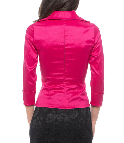 Marina Twist Knot Front V-Neckline 3/4 Sleeves Taffeta Blouse