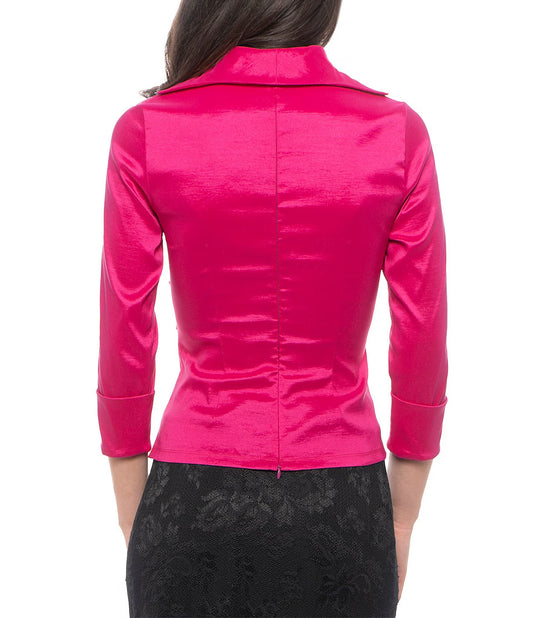 Marina Twist Knot Front V-Neckline 3/4 Sleeves Taffeta Blouse