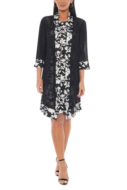 Marina Round Neckline Sleeveless Floral Top With Sheer Jacket