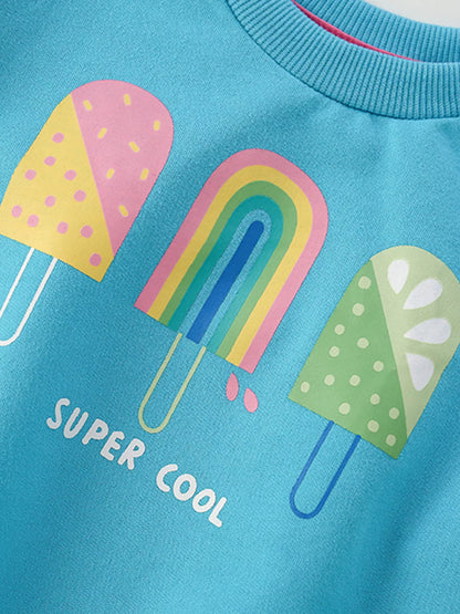 Girls and Toddler Girls Ice Cream Graphic Round Neck Sweatshirt