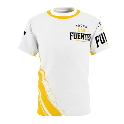 T-Shirt — Las Fuentes Tacos Logo Tee (White & Yellow Brushstroke)