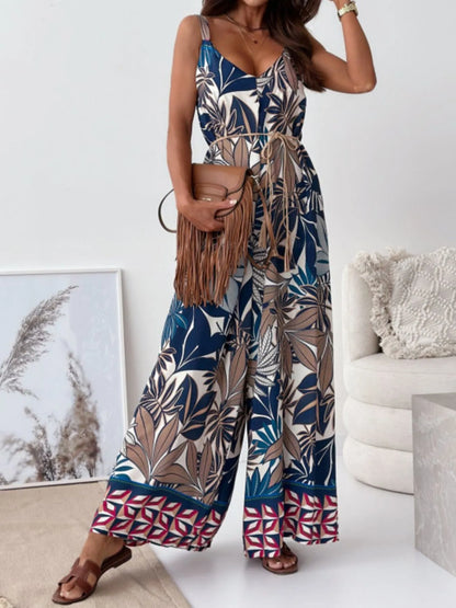Paisley Print Spaghetti Strap Wide Leg Jumpsuit