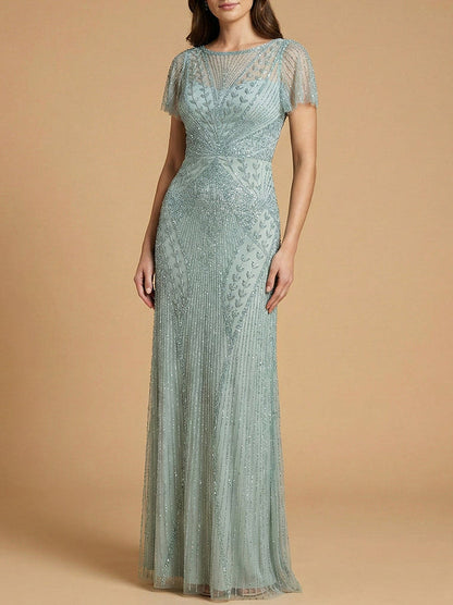 Lara 28856 - Beaded Flutter Sleeve Gown