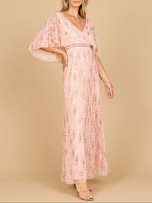 Beaded Gown with Half Cape