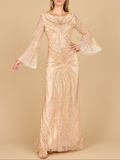 Lara 28887 - High Neck Beaded Dress with Bell Sleeves