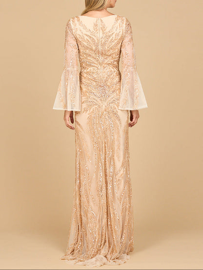 Lara 28887 - High Neck Beaded Dress with Bell Sleeves