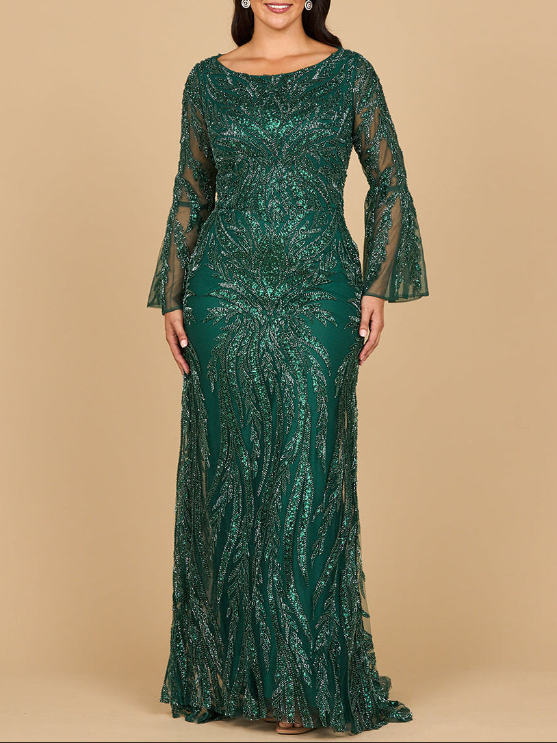 Lara 28887 - High Neck Beaded Dress with Bell Sleeves