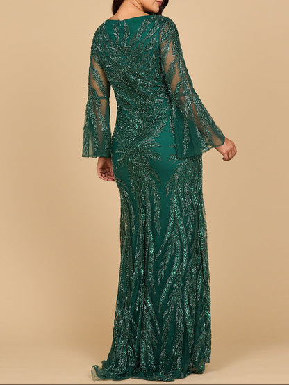 Lara 28887 - High Neck Beaded Dress with Bell Sleeves