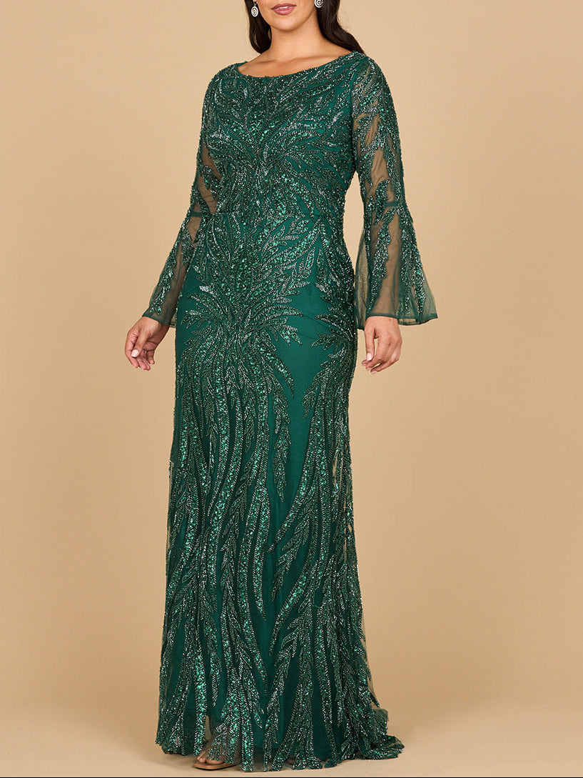 Lara 28887 - High Neck Beaded Dress with Bell Sleeves