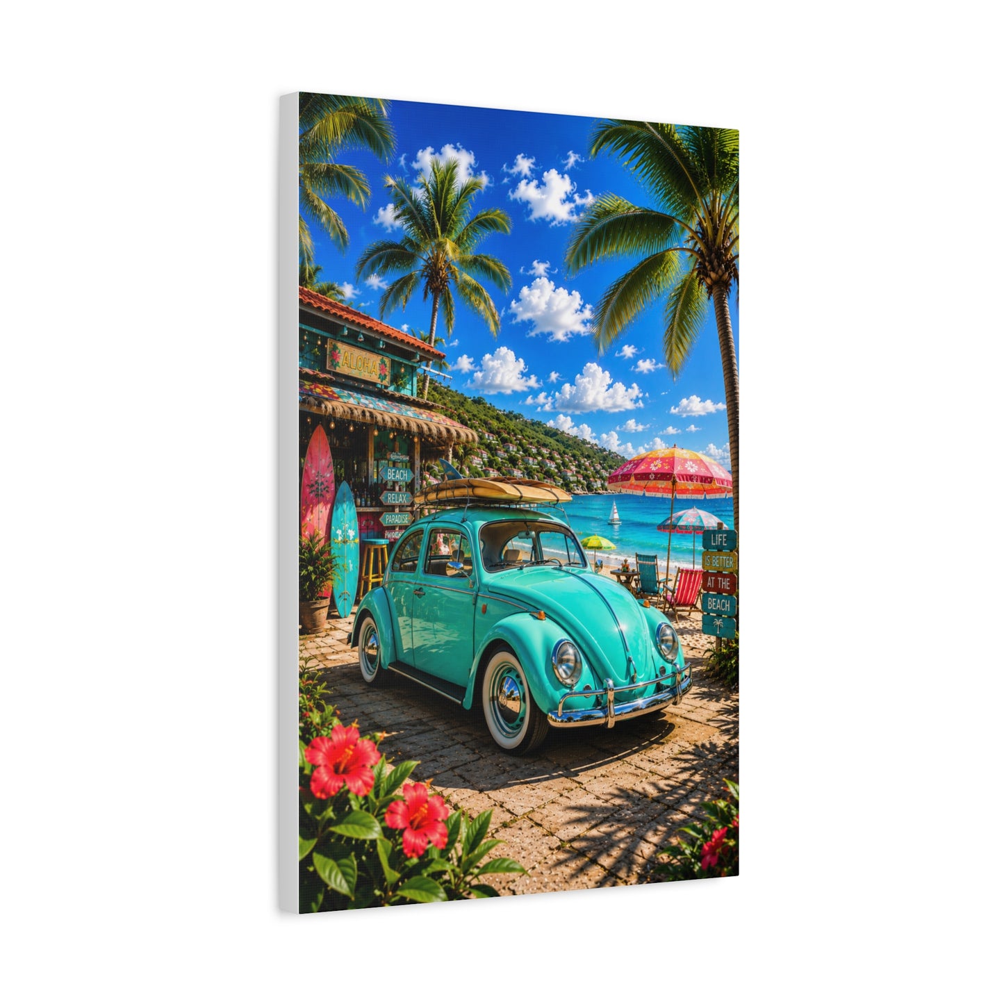 Beach Vintage VW Wall Art – Teal Beetle Canvas Print