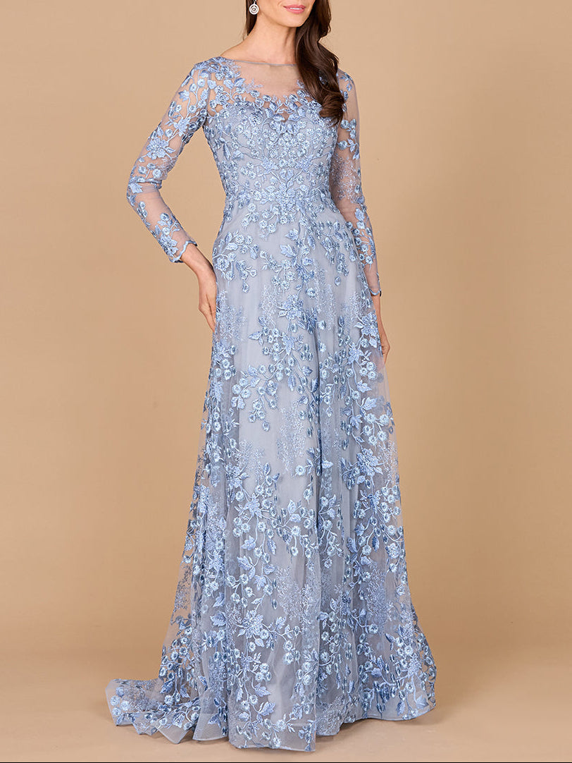 Illusion Neckline, Long Sleeves Gown