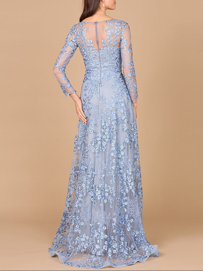 Illusion Neckline, Long Sleeves Gown