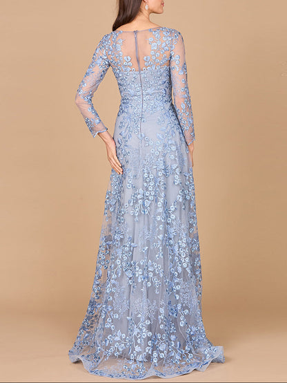 Illusion Neckline, Long Sleeves Gown