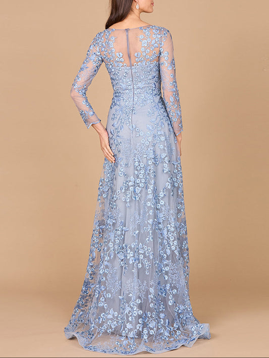 Illusion Neckline, Long Sleeves Gown