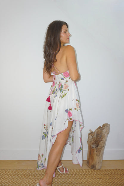 Cross Back Dress in Multi Rosette