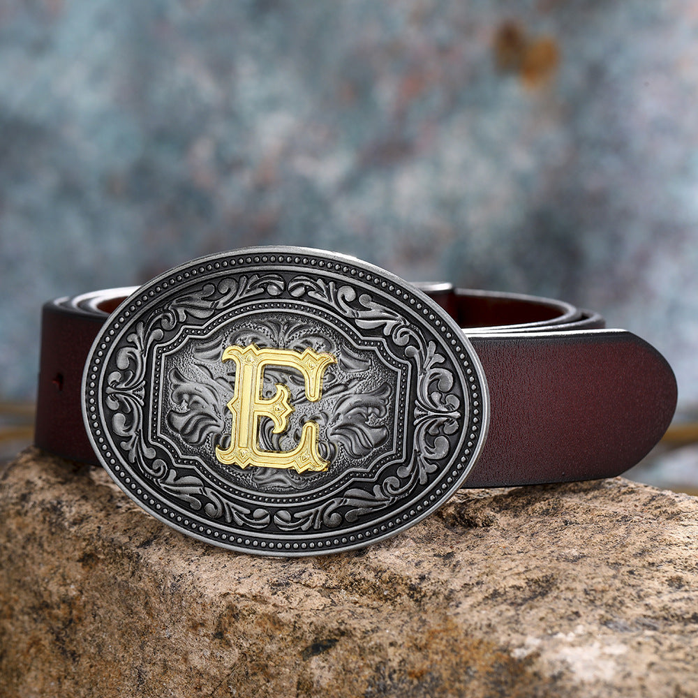 Tang Grass Pattern Letter A-Z Belt Buckle Head