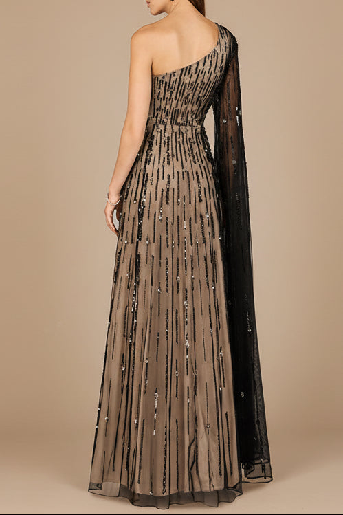 One Shoulder A-Line Gown