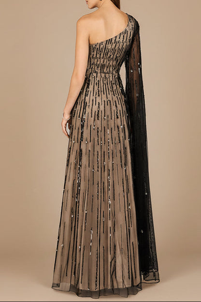 One Shoulder A-Line Gown