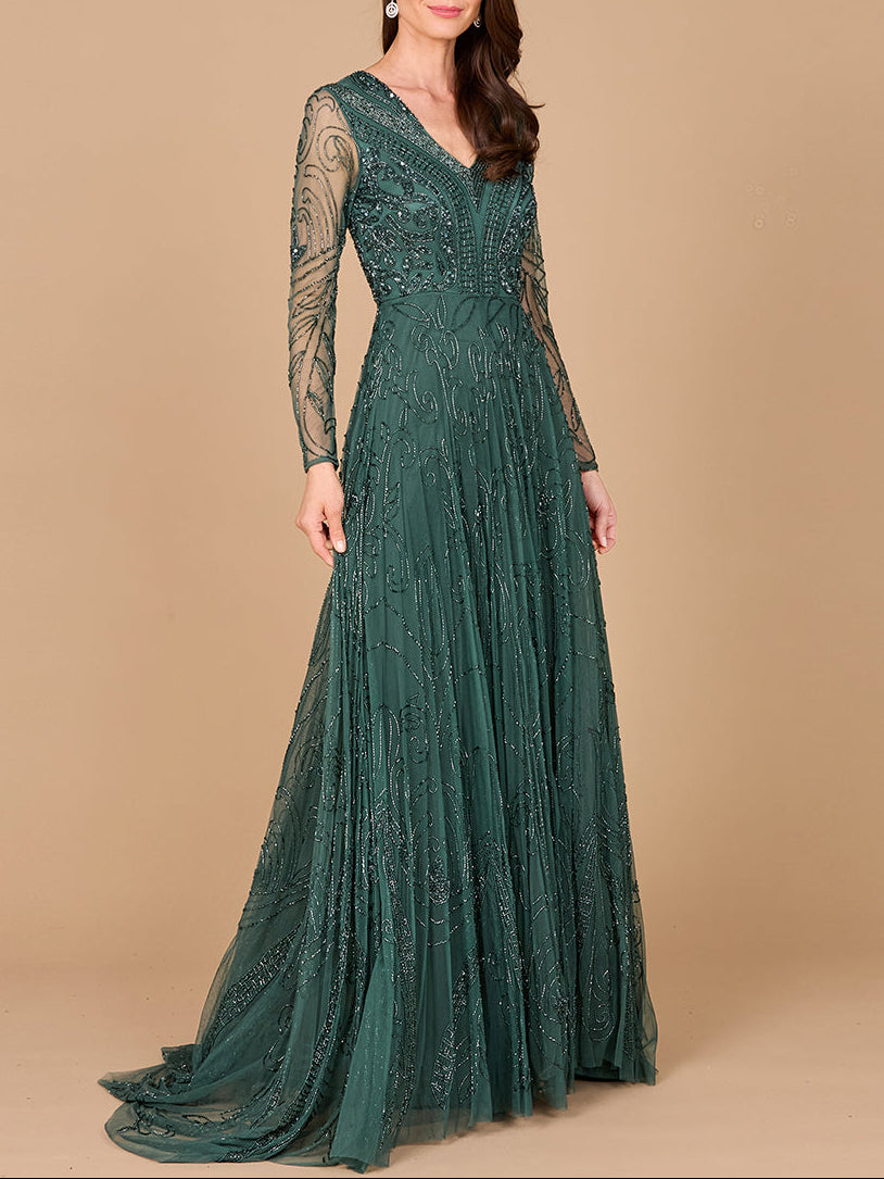 A-line Beaded Dress with Sleeves