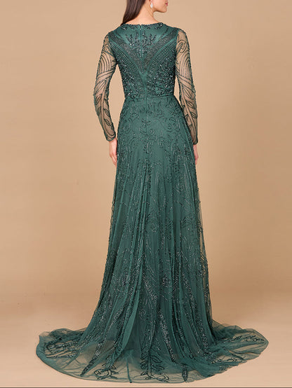 A-line Beaded Dress with Sleeves