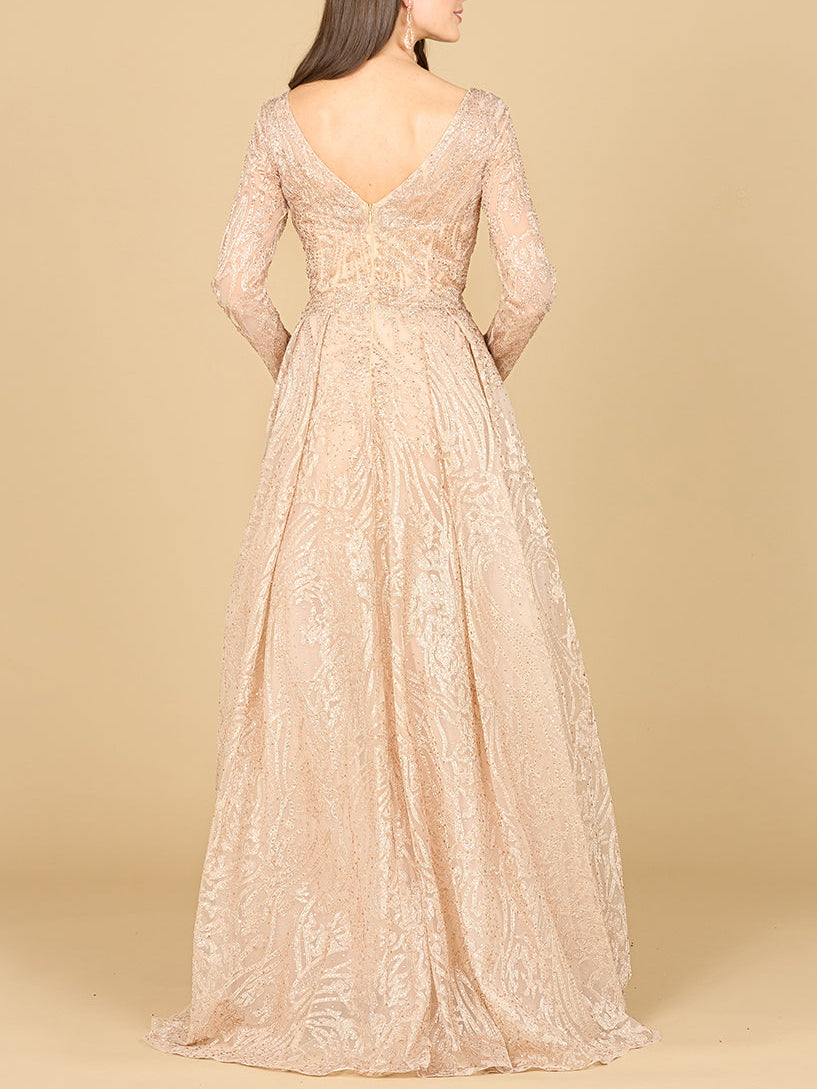 Long Sleeve, A-line Gown with a V-Neckline