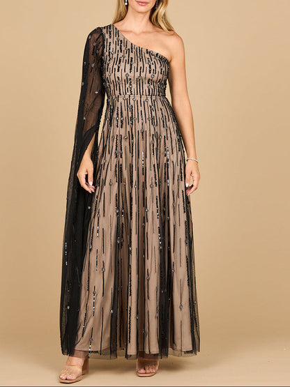 One Shoulder A-Line Gown