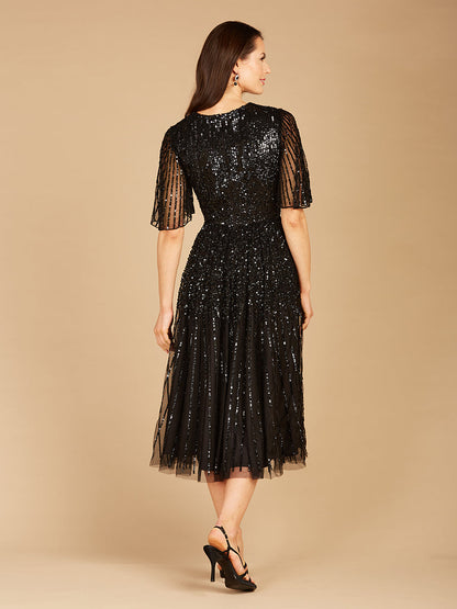 Flowing, Sequin Midi Dress with Short Sleeves | 29221