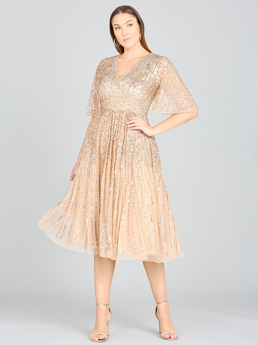 Flowing, Sequin Midi Dress with Short Sleeves | 29221