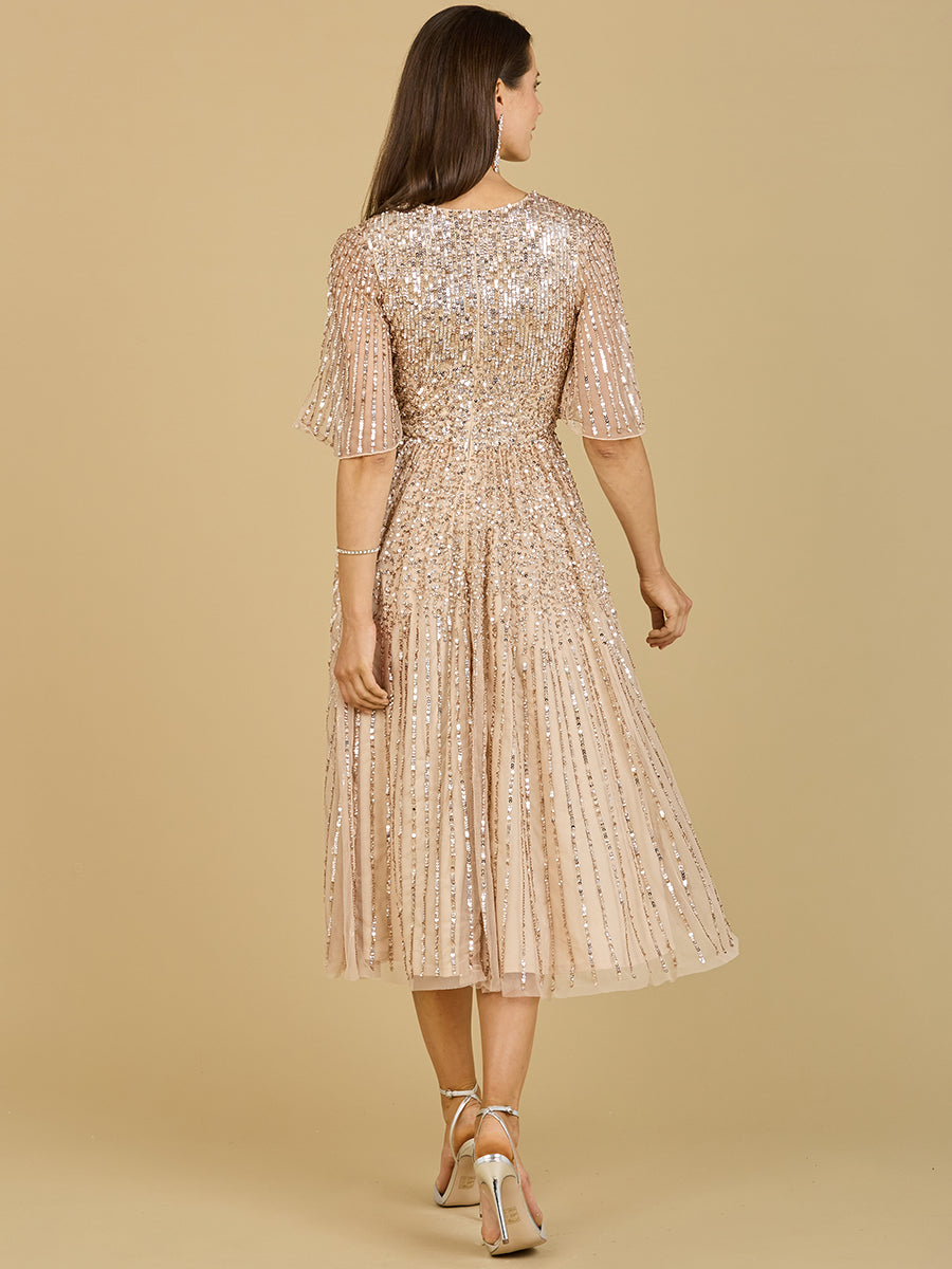 Flowing, Sequin Midi Dress with Short Sleeves | 29221