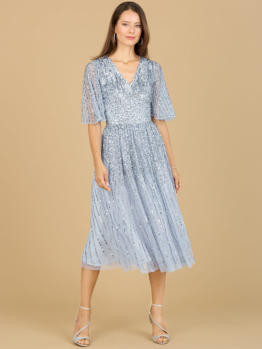 Flowing, Sequin Midi Dress with Short Sleeves | 29221