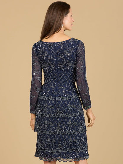 Knee Length, Long Sleeve Cocktail Dress
