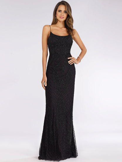 Lara 29577 - Scoop Neck, Lace Up Open Back Dress