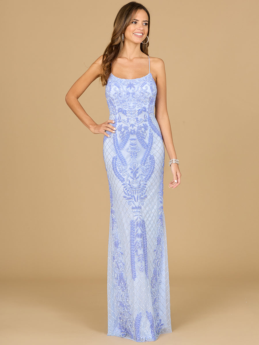 Lara 29577 - Scoop Neck, Lace Up Open Back Dress