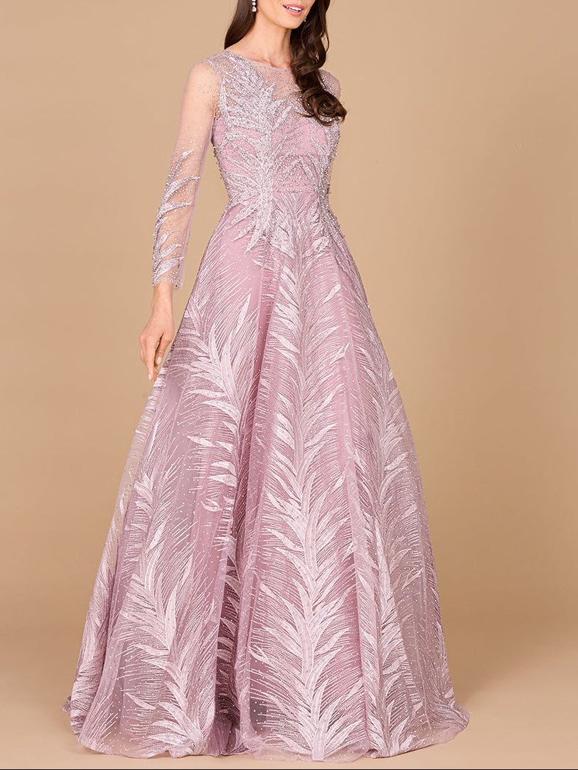 Lara 29761 - High Neck Sheer Long Sleeve Embellished Gown