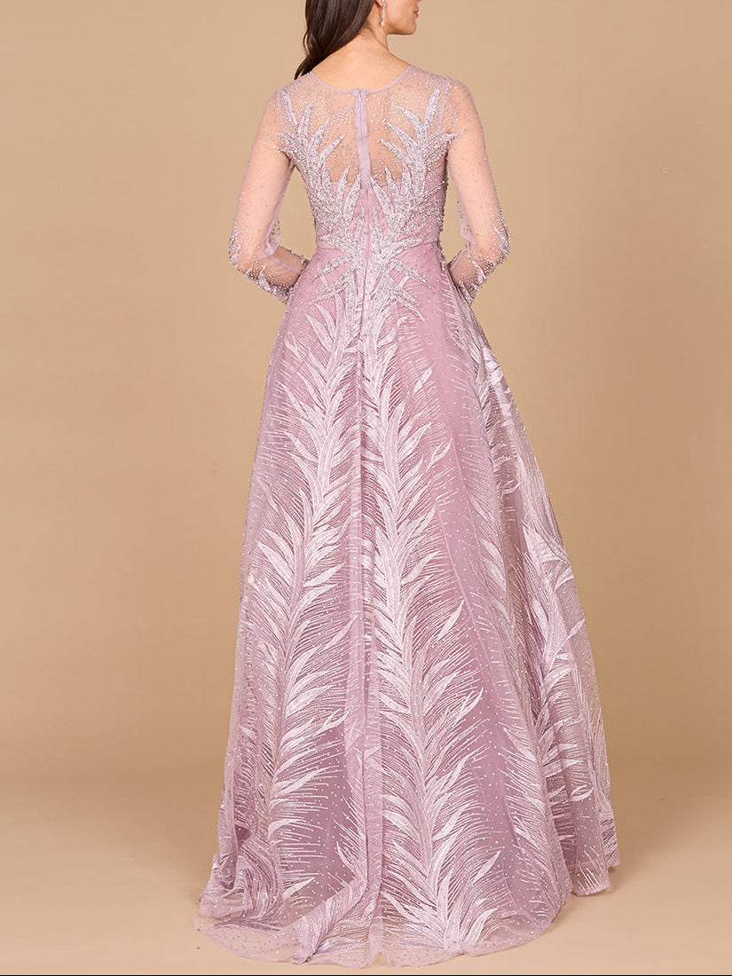 Lara 29761 - High Neck Sheer Long Sleeve Embellished Gown