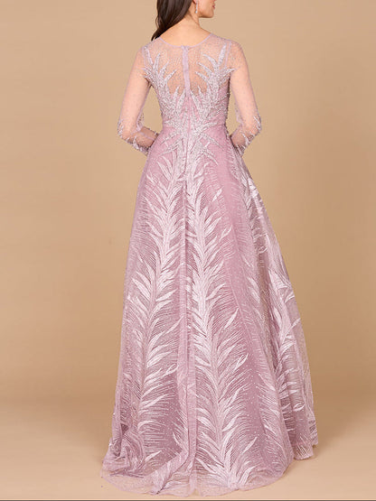 Lara 29761 - High Neck Sheer Long Sleeve Embellished Gown
