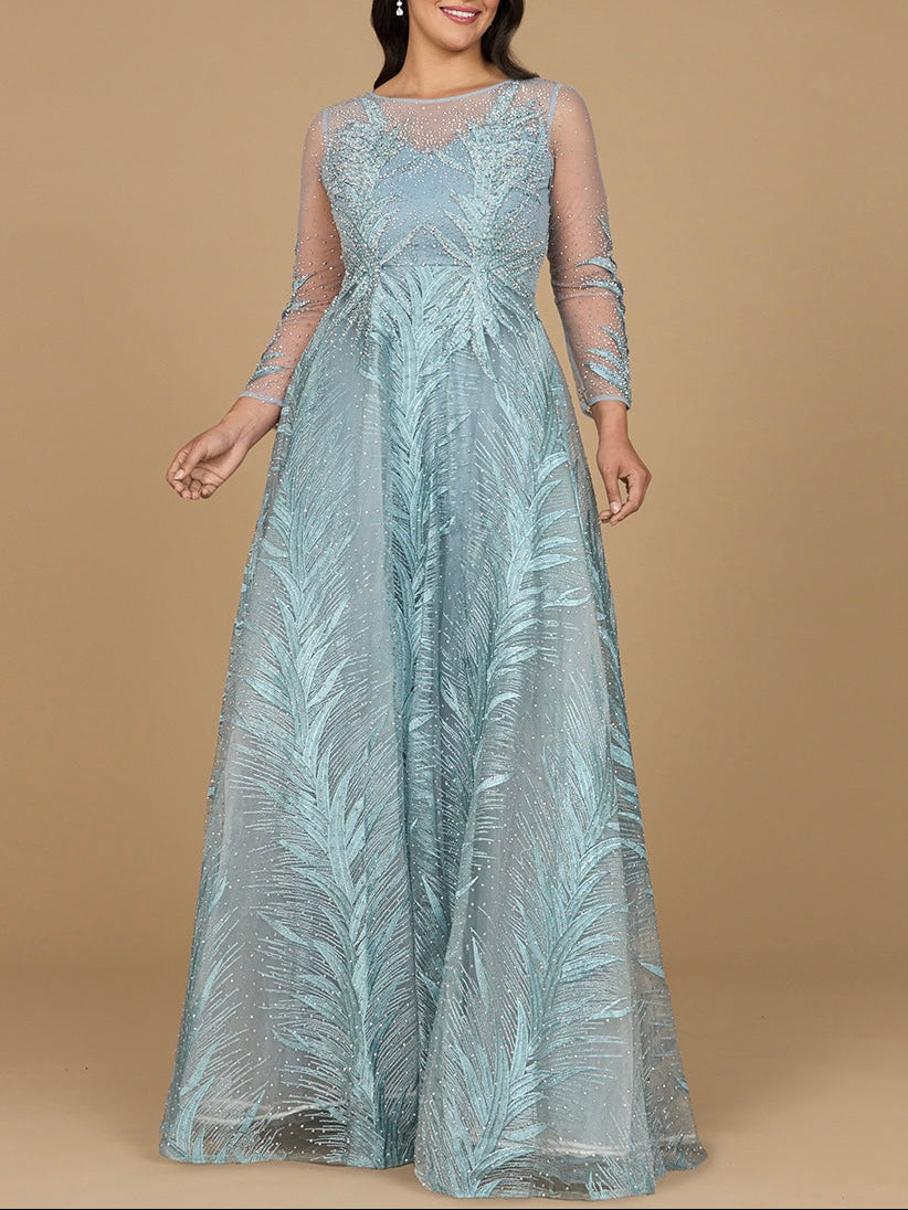 Lara 29761 - High Neck Sheer Long Sleeve Embellished Gown