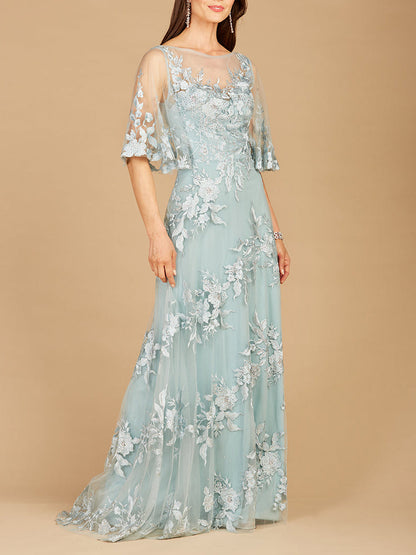 Cape Sleeves A-line Lace Gown