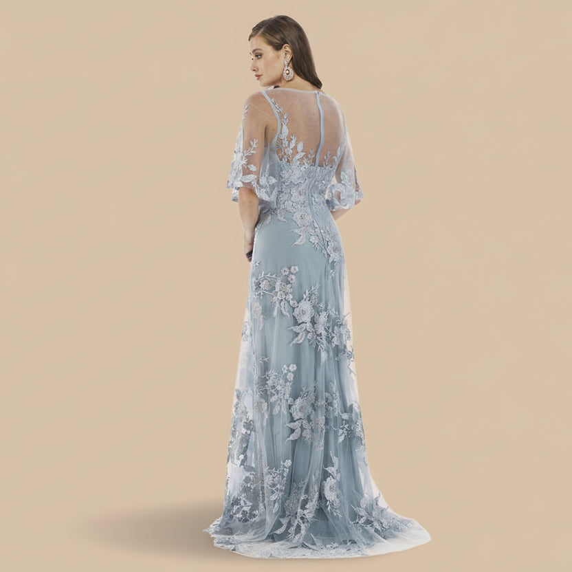 Cape Sleeves A-line Lace Gown