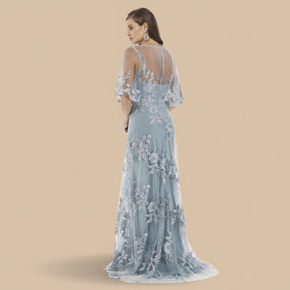 Cape Sleeves A-line Lace Gown