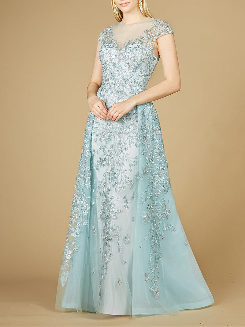 Lara 29798 - Floral Appliques high neck ball gown