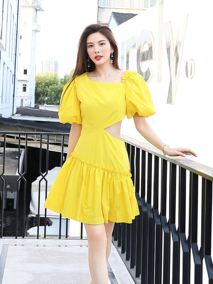 Summer Design Sense Niche Waist Hollow Yellow Fairy Skirt See size chart under “more details”