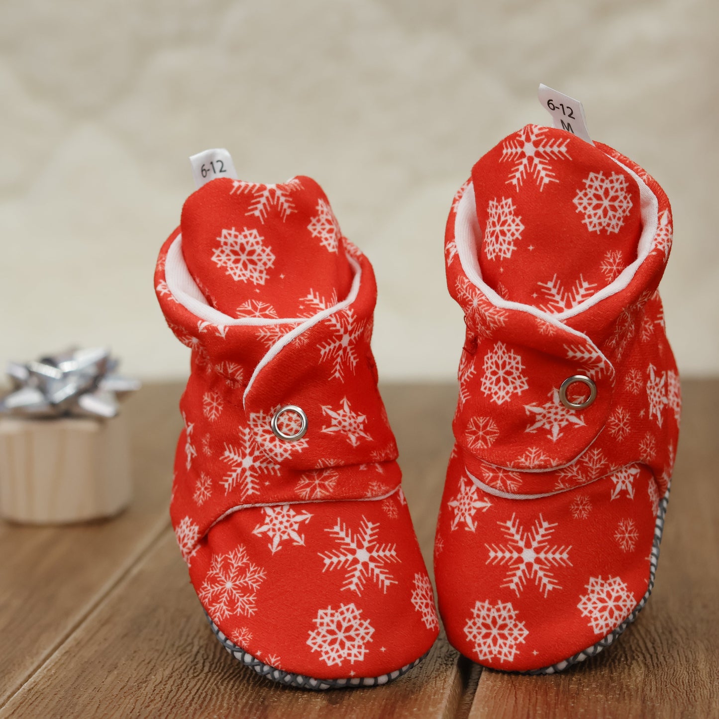 Organic Cotton Baby Booties, Non-Slip Sole, Cotton Newborn Booties Home Nursery Shoes, Snowball