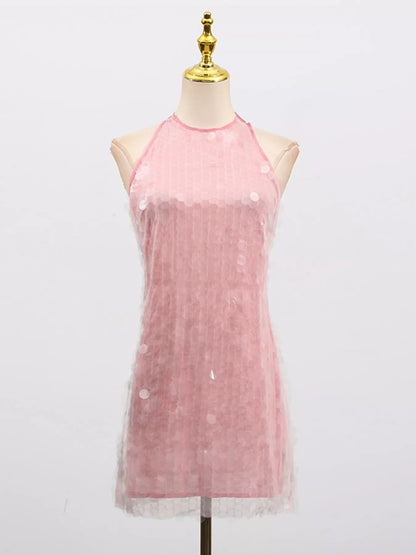 Sequin Halter Neck Mini Dress